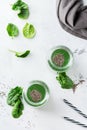 Healthy green vegan smoothie with spinach, spirulina and chia seeds Royalty Free Stock Photo