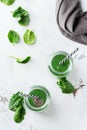 Healthy green vegan smoothie with spinach, spirulina and chia seeds Royalty Free Stock Photo