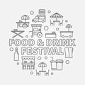 Food and drink festival round concept linear illustration Royalty Free Stock Photo