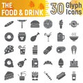 Food and drink glyph icon set, meal symbols collection, vector sketches, logo illustrations, beverage signs Royalty Free Stock Photo