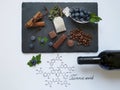 Food and drink high in tannins. Natural products containing tannins, a type of polyphenol. Chemical formula of tannic acid Royalty Free Stock Photo