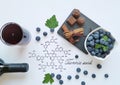 Food and drink high in tannins. Natural products containing tannins, a type of polyphenol. Chemical formula of tannic acid Royalty Free Stock Photo