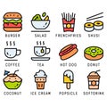 Food and drink icon set with lineal color style. EPS file. Editable color and stroke