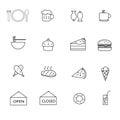 Food and drink icon set, thin line, suitable for cafe, restaurant, and fast food, also for infographics, websites and print media Royalty Free Stock Photo