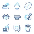 Food and drink icons set. Included icon as Cappuccino cream, Cooking hat, Coffee beans signs. Vector Royalty Free Stock Photo