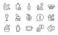 Food and drink icons set. Included icon as Ice cream, Coffee beans, Fast food. Vector