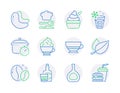 Food and drink icons set. Included icon as Ice maker, Whiskey glass, Boiling pan signs. Vector