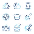 Food and drink icons set. Included icon as Teacup, Ice cream, Walnut signs. Vector