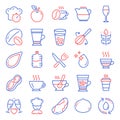 Food and drink icons set. Included icon as Wineglass, Wedding glasses, Gluten free. Vector