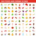 100 food and drink icons set, isometric 3d style Royalty Free Stock Photo