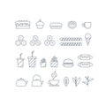 Food and drink icons set, minimalistic design, hot-dog, cake, burger