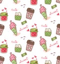 Food and drink kawaii pattern