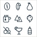 food drink line icons. linear set. quality vector line set such as ketchup, cocktail, honey free, radish, nachos, tea cup, pear,