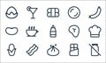 food drink line icons. linear set. quality vector line set such as lactose free, dumpling, corn, chocolate, bacon, bean, meat,