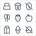 food drink line icons. linear set. quality vector line set such as nut free, corn, milk, apple, strawberry, cutlery, decaf,