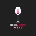 Food and drink logo design. Wine glass and fork concept background