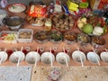 Food and drink offerings for the Ghost Festival or Chinese new year. traditional Chinese