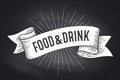 Food and Drink. Old school vintage ribbon banner Royalty Free Stock Photo