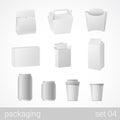 Food and drink plastic, metal and carton cardboard package set