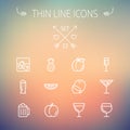 Food and drink thin line icon set