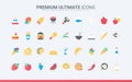 Food and drink trendy flat icons set, meal collection for restaurant and cafe menu Royalty Free Stock Photo