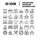 Food and drinks icon. Restaurant line icons set. Collection of restaurant thin line icons Royalty Free Stock Photo