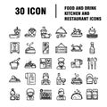 Food and drinks icon. Restaurant line icons set. Collection of restaurant thin line icons Royalty Free Stock Photo