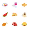 Food and drinks icons, isometric 3d style
