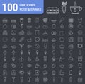 100 Food and Drinks Line Icons