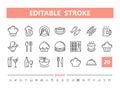 Food and drinks 20 line icons. Vector illustration in line style. Editable Stroke, 64x64, 256x256, Pixel Perfect. Royalty Free Stock Photo