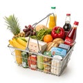 Food and Drinks in Shopping Basket Isolated on White Background Royalty Free Stock Photo