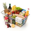 Food and Drinks in Shopping Basket Isolated on White Background Royalty Free Stock Photo