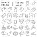 Food and drinks thin line icon set, meal symbols collection, vector sketches, logo illustrations, eating signs linear