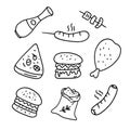 food and drinks vector bundle set with dodle style Royalty Free Stock Photo