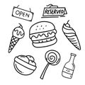 food and drinks vector bundle set with dodle style Royalty Free Stock Photo
