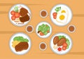 Food at Each Meal with Health Benefits, Balanced Diet, Vegan, Nutritional and the Food Should be Eaten Every Day in Illustration Royalty Free Stock Photo