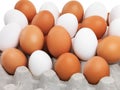 Food, easter and eggs with tray of brown or white color for ingredients, breakfast or healthy protein. Natural