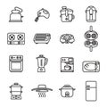 Kitchen electric appliances, household appliances icons set. Thin line style stock.