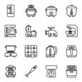 Kitchen electronics icons set. electrical appliances for the cuisine, Thin line style stroke vector.