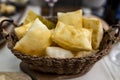 Food of Emilia Romagna region, deep fried bread gnocco fritto or crescentina served in restaurant in Parma, Italy Royalty Free Stock Photo