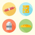 Food flat design round icons with long shadow Royalty Free Stock Photo