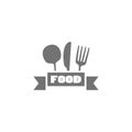 Food flat icon. Fork, spoon and knife black silhouette. Kitchen tools vector set. Royalty Free Stock Photo