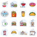 Food flat outline color vector icons.