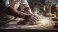 food flour cook chef baker kitchen dough knead hands pastry. Generative AI.