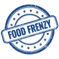 FOOD FRENZY text on blue grungy round rubber stamp