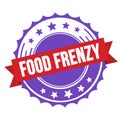 FOOD FRENZY text on red violet ribbon stamp