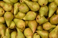 Food Fruit Fresh Green Pears Background. Fresh Pears Pattern For Sale In Market. Agriculture And Fruits Product
