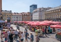 View of market place in city center square in Zagreb Royalty Free Stock Photo