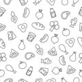 Food fruit vegetable seamless background template fun icon vector illustration pattern