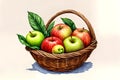 Food fruit woven basket fresh pick green leaf apple